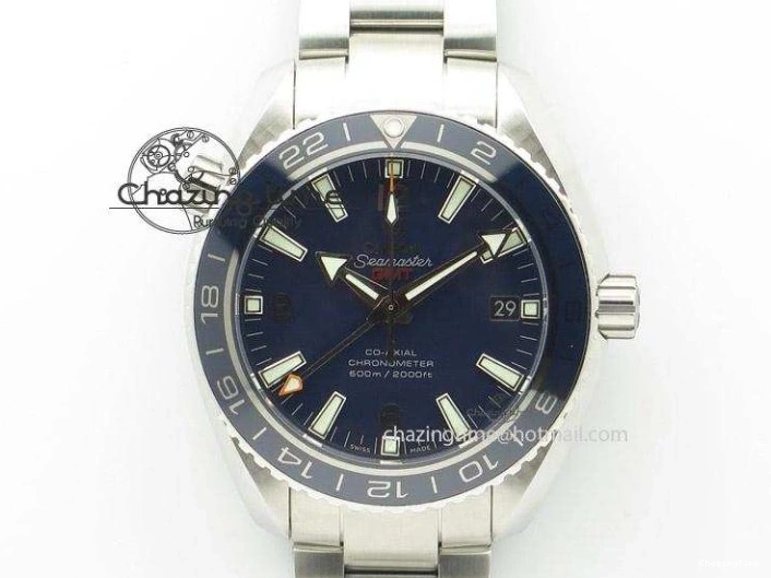 1219 Unique Planet Ocean 45mm GMT Blue DLC Black OMF Best Edition Blue Dial On Blue Gummy Strap A 8123